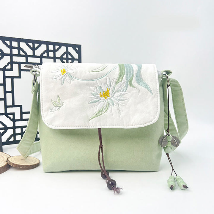 Buddha Stones刺繍の椿の花、クチナシ、桜の花、クロスボディバッグ、ショルダーバッグ、携帯バッグ