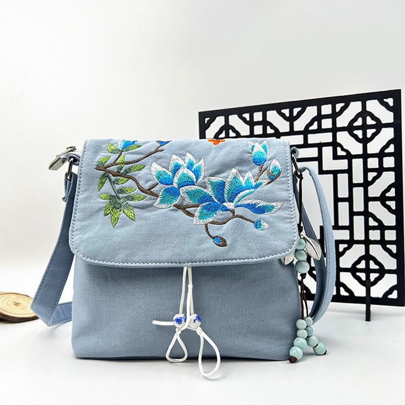 Buddha Stones刺繍の椿の花、クチナシ、桜の花、クロスボディバッグ、ショルダーバッグ、携帯バッグ