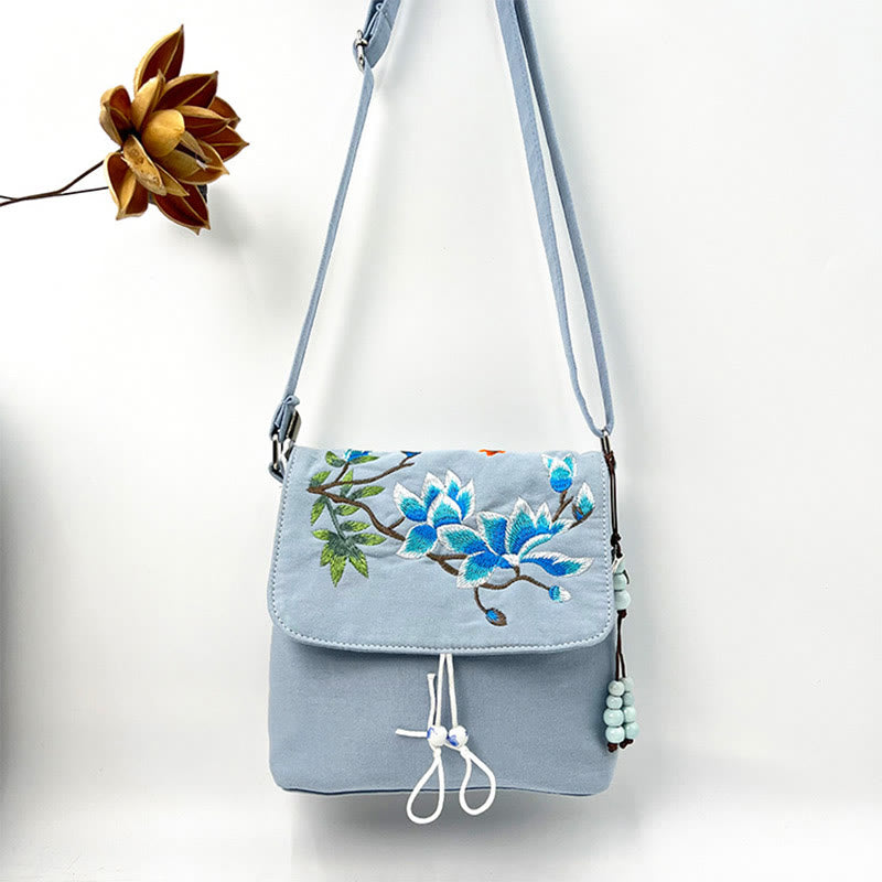 Buddha Stones刺繍の椿の花、クチナシ、桜の花、クロスボディバッグ、ショルダーバッグ、携帯バッグ