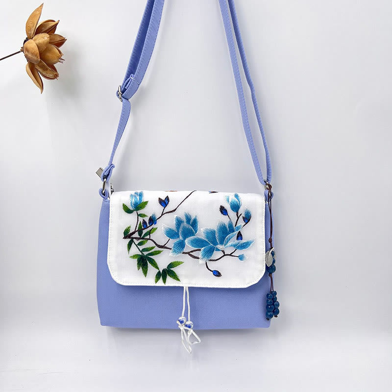 Buddha Stones刺繍の椿の花、クチナシ、桜の花、クロスボディバッグ、ショルダーバッグ、携帯バッグ