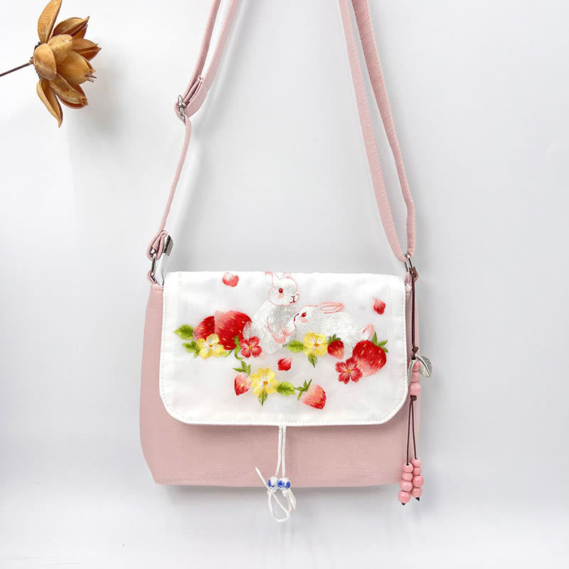 Buddha Stones刺繍の椿の花、クチナシ、桜の花、クロスボディバッグ、ショルダーバッグ、携帯バッグ