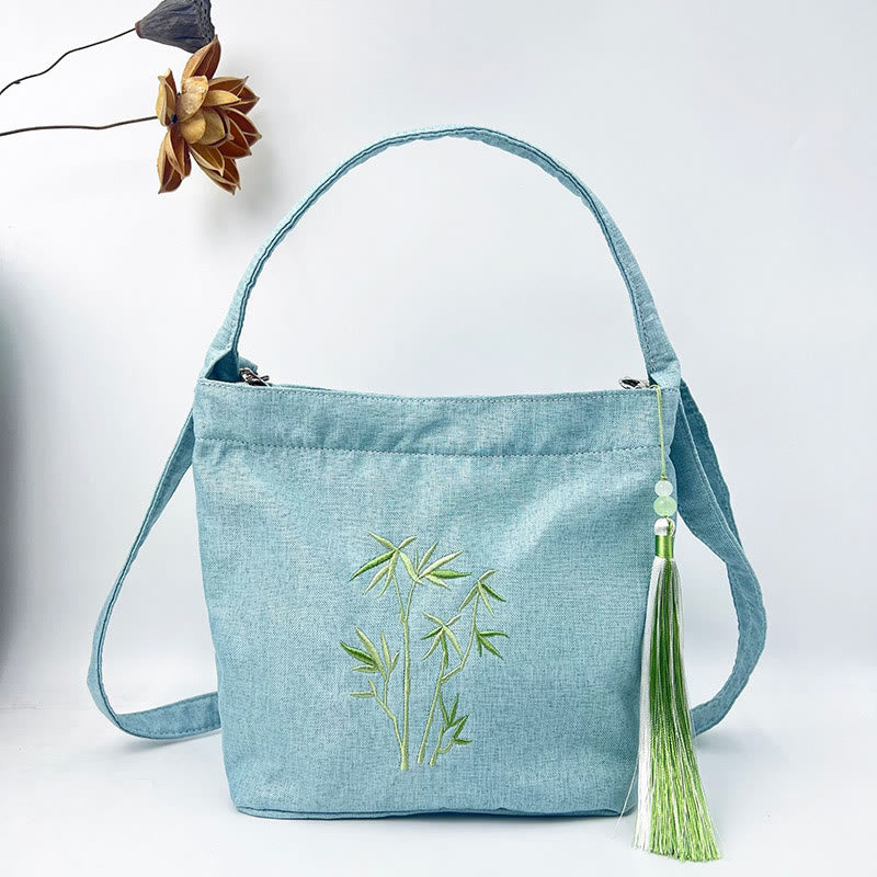 Buddha Stones刺繍藤梅蓮桜コットンリネンキャンバストートクロスボディバッグショルダーバッグハンドバッグ