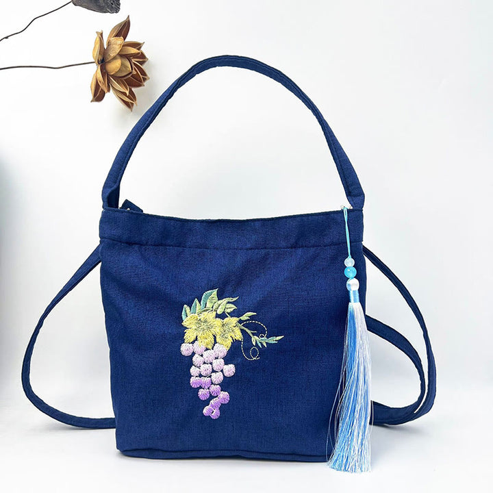 Buddha Stones刺繍藤梅蓮桜コットンリネンキャンバストートクロスボディバッグショルダーバッグハンドバッグ
