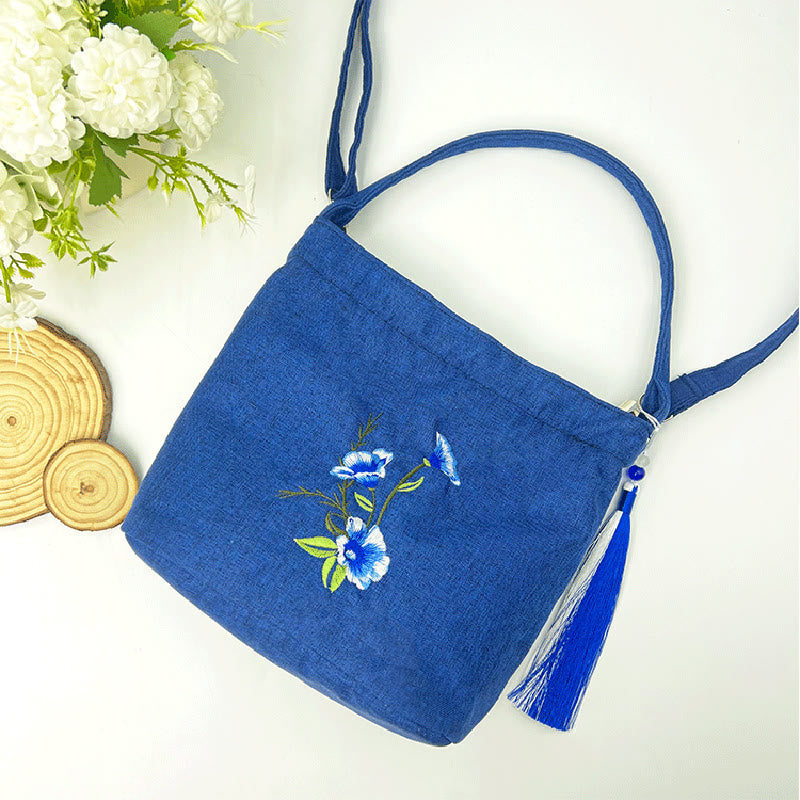 Buddha Stones刺繍藤梅蓮桜コットンリネンキャンバストートクロスボディバッグショルダーバッグハンドバッグ