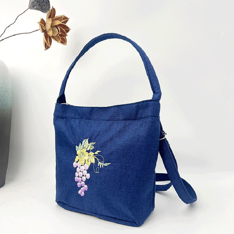 Buddha Stones刺繍藤梅蓮桜コットンリネンキャンバストートクロスボディバッグショルダーバッグハンドバッグ