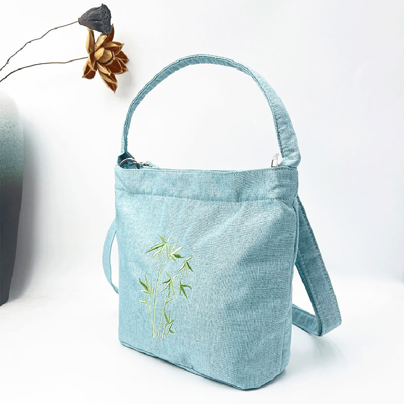 Buddha Stones刺繍藤梅蓮桜コットンリネンキャンバストートクロスボディバッグショルダーバッグハンドバッグ