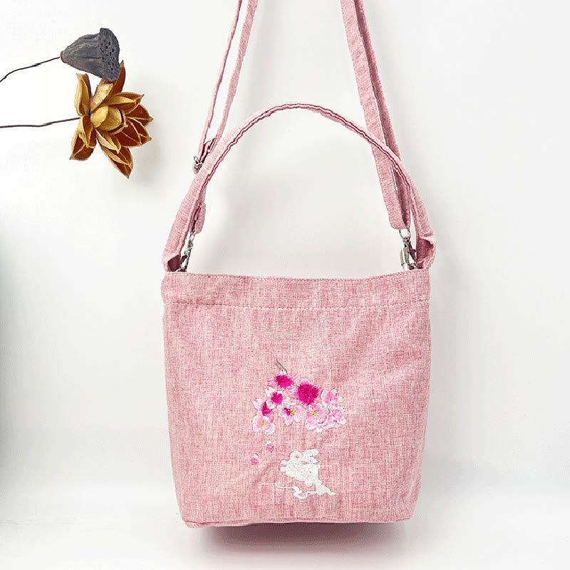 Buddha Stones刺繍藤梅蓮桜コットンリネンキャンバストートクロスボディバッグショルダーバッグハンドバッグ