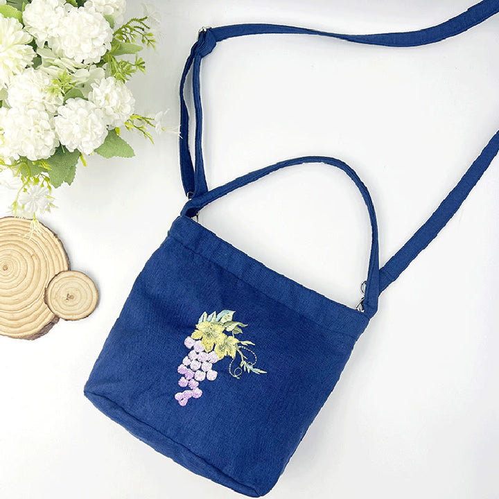 Buddha Stones刺繍藤梅蓮桜コットンリネンキャンバストートクロスボディバッグショルダーバッグハンドバッグ