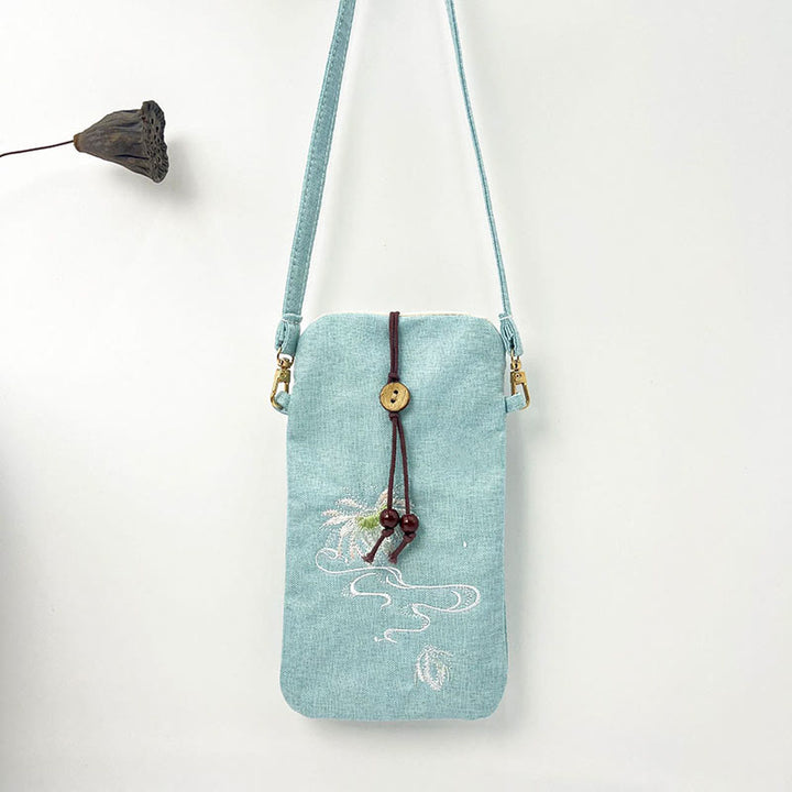 Buddha Stonesの小さな刺繍の花のクロスボディバッグ、ショルダーバッグ、携帯電話バッグ、11×20cm