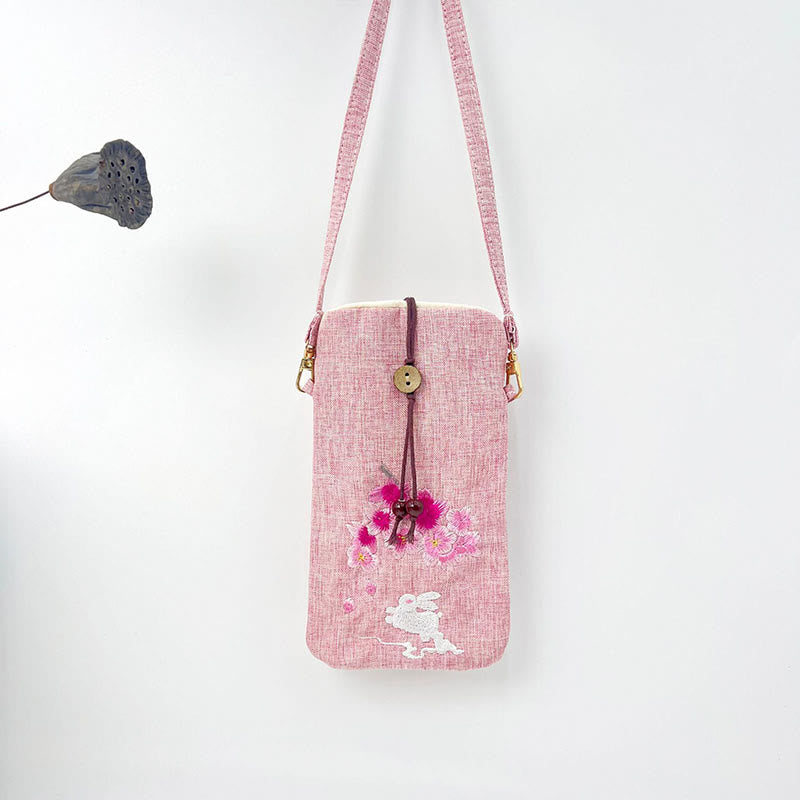 Buddha Stonesの小さな刺繍の花のクロスボディバッグ、ショルダーバッグ、携帯電話バッグ、11×20cm