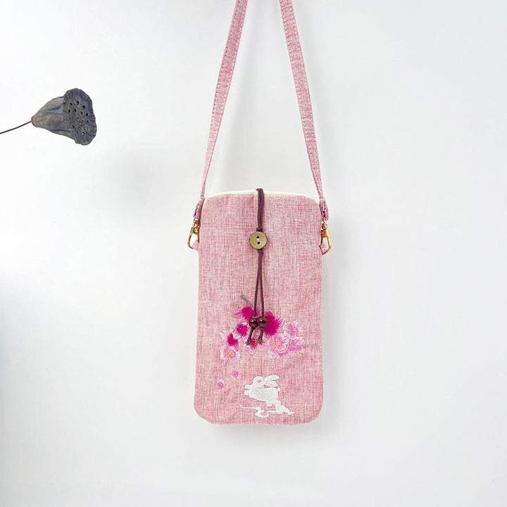 Buddha Stonesの小さな刺繍の花のクロスボディバッグ、ショルダーバッグ、携帯電話バッグ、11×20cm