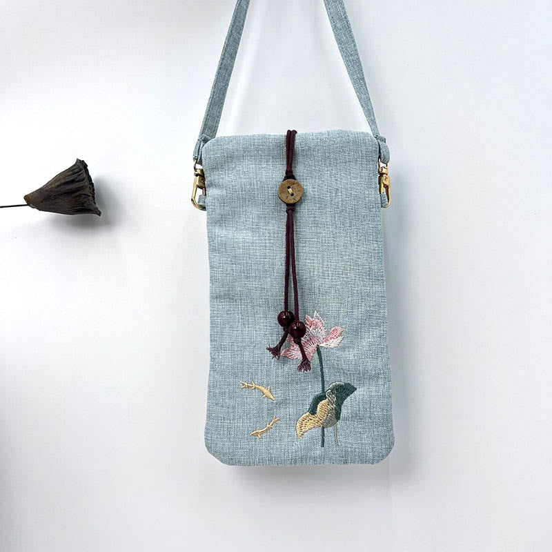 Buddha Stonesの小さな刺繍の花のクロスボディバッグ、ショルダーバッグ、携帯電話バッグ、11×20cm