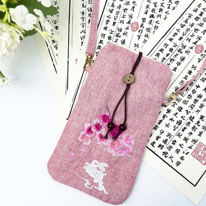 Buddha Stonesの小さな刺繍の花のクロスボディバッグ、ショルダーバッグ、携帯電話バッグ、11×20cm