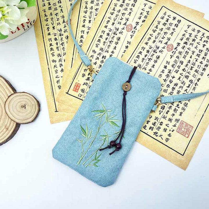 Buddha Stonesの小さな刺繍の花のクロスボディバッグ、ショルダーバッグ、携帯電話バッグ、11×20cm
