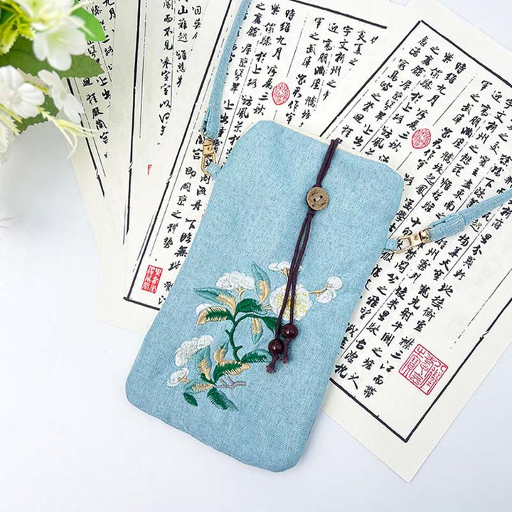 Buddha Stonesの小さな刺繍の花のクロスボディバッグ、ショルダーバッグ、携帯電話バッグ、11×20cm