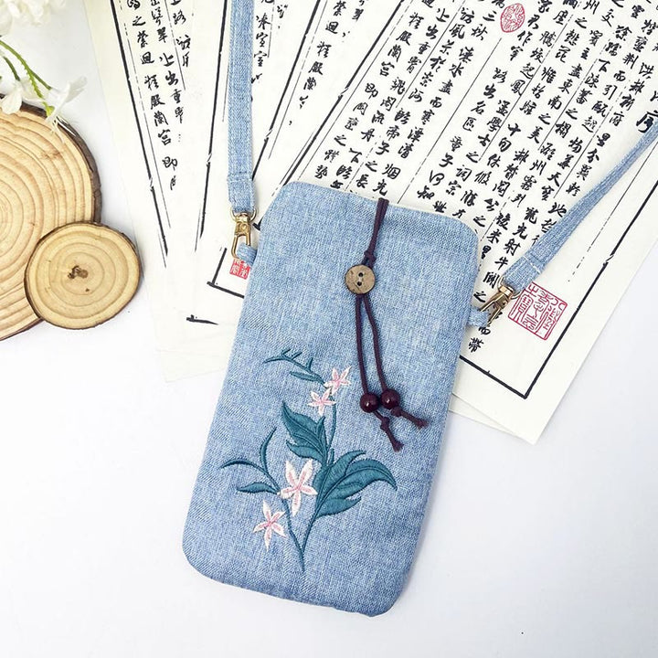 Buddha Stonesの小さな刺繍の花のクロスボディバッグ、ショルダーバッグ、携帯電話バッグ、11×20cm