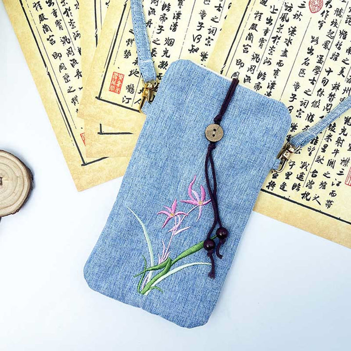 Buddha Stonesの小さな刺繍の花のクロスボディバッグ、ショルダーバッグ、携帯電話バッグ、11×20cm
