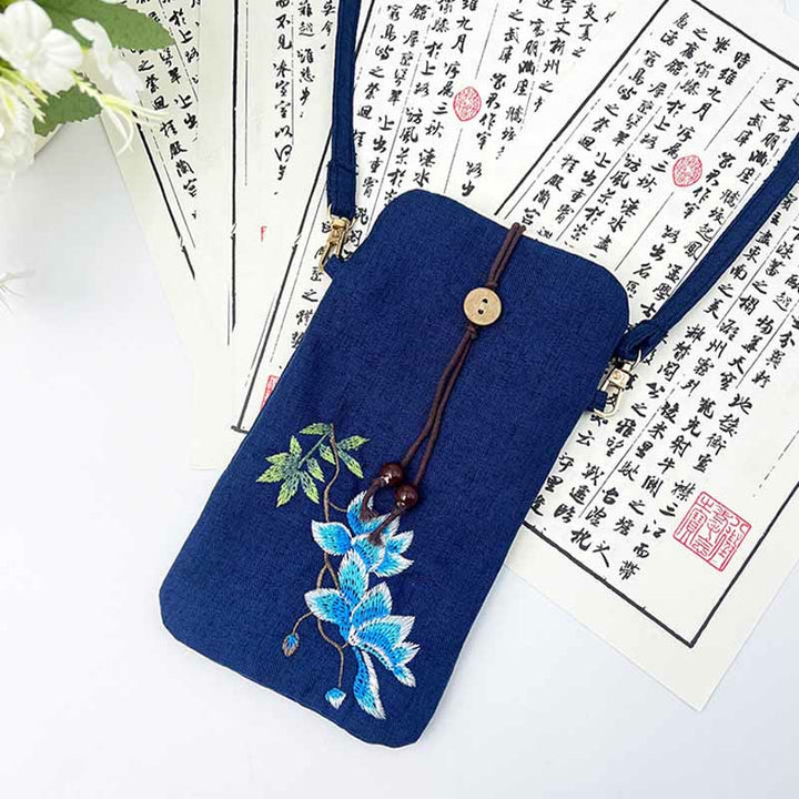 Buddha Stonesの小さな刺繍の花のクロスボディバッグ、ショルダーバッグ、携帯電話バッグ、11×20cm