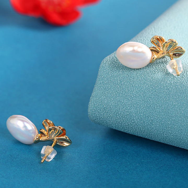 Buddha Stones925スターリングシルバー 天然バロックパールフラワー ヒーリングドロップイヤリング - image 2