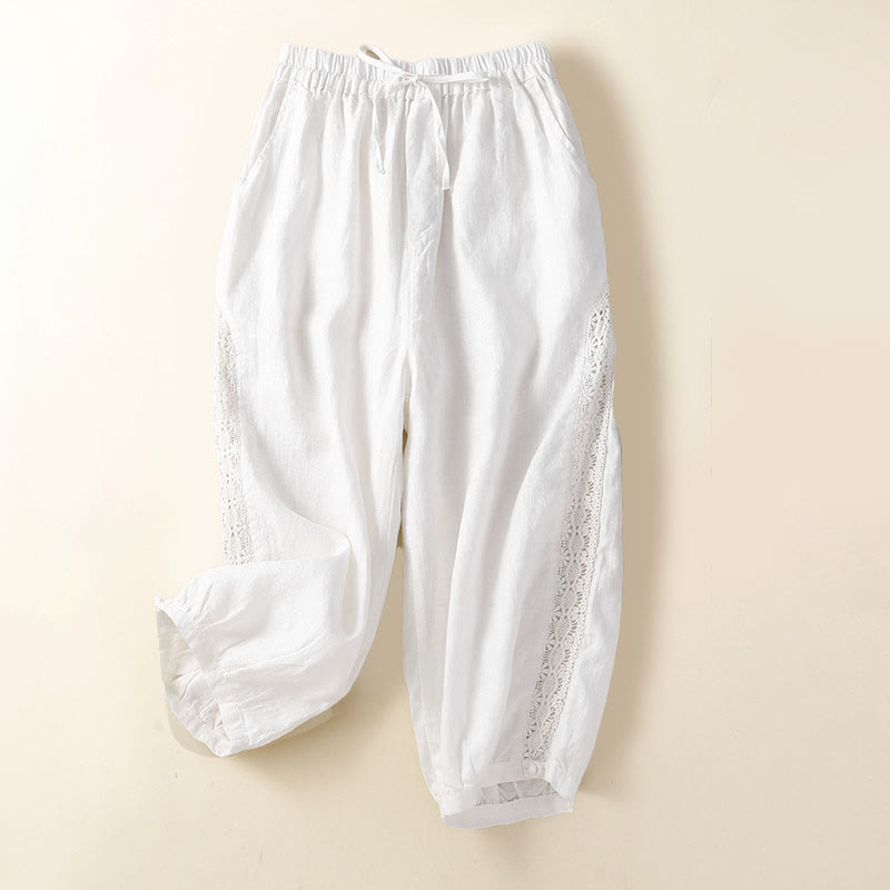 Buddha Stones無地フラワー ルーズドローストリング ハーレムパンツ ポケット付き - 白 - US8-10，UK/AU12-14，EU40-42 (2XL) - image 11