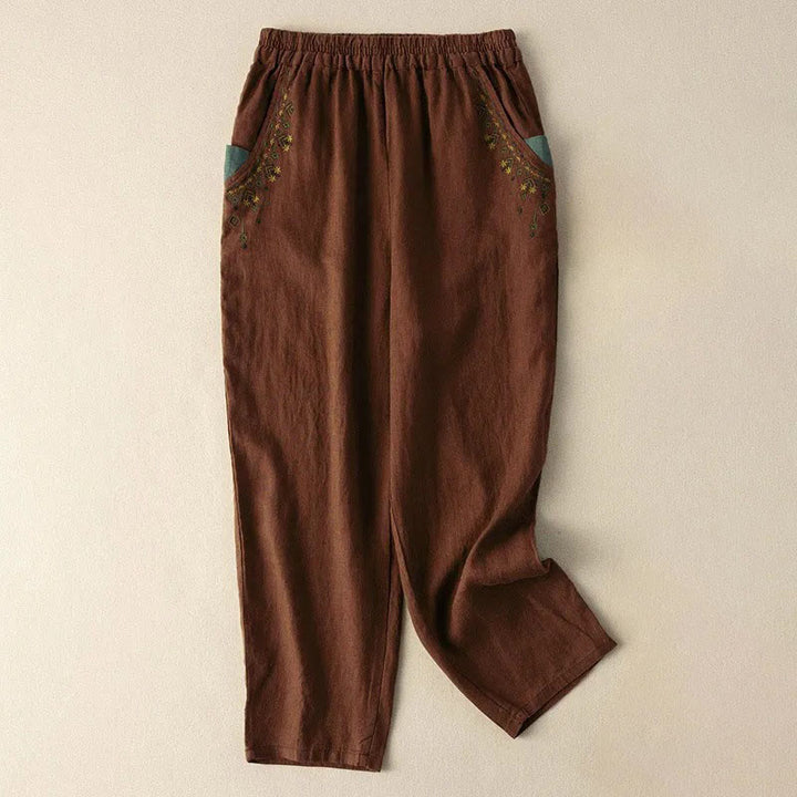 Buddha Stonesヴィンテージ刺繍 伸縮性ウエスト カプリ ハーレムパンツ ポケット付き - 茶色 - US14、 UK/AU18、 EU46 (4XL) - image 10