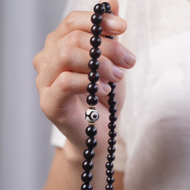Buddha Stonesチベット黒檀ウッド Dzi ビーズ バランス ダブルラップブレスレット