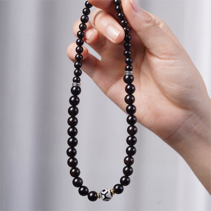 Buddha Stonesチベット黒檀ウッド Dzi ビーズ バランス ダブルラップブレスレット