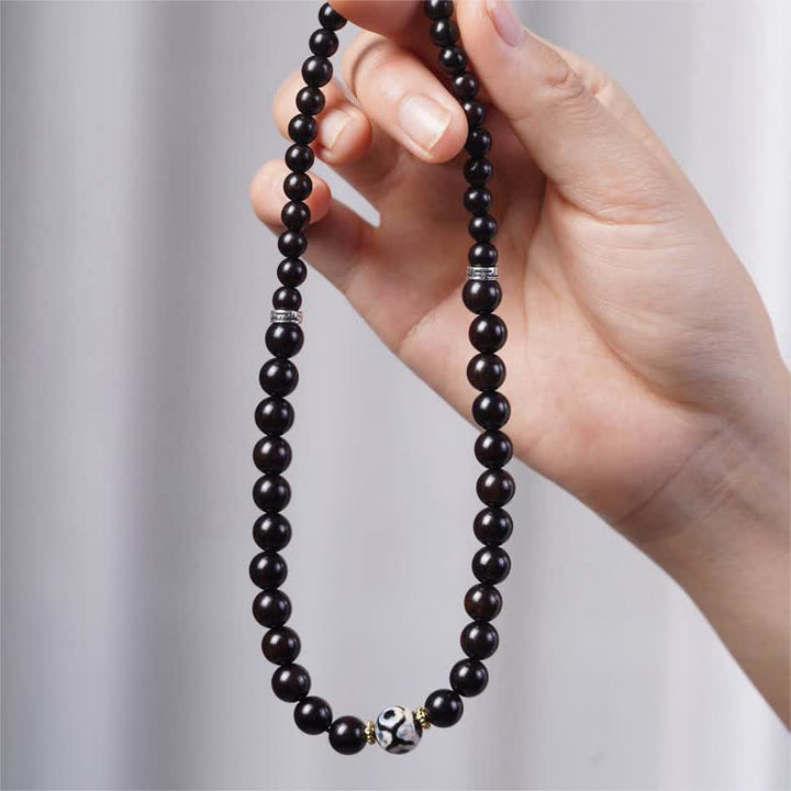 Buddha Stonesチベット黒檀ウッド Dzi ビーズ バランス ダブルラップブレスレット
