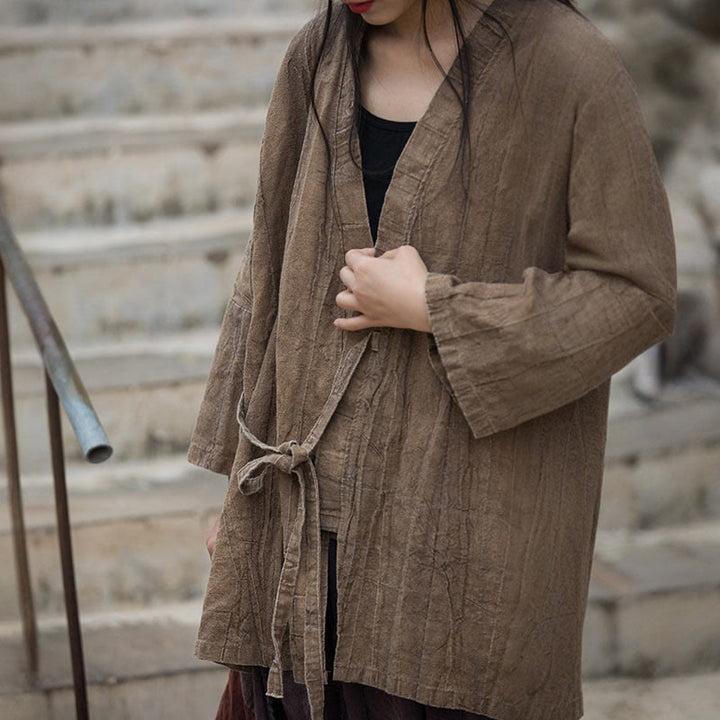 Buddha Stonesのタイダイ染めレースアップデザインコート、禅瞑想オープンフロントトップジャケット - image 1