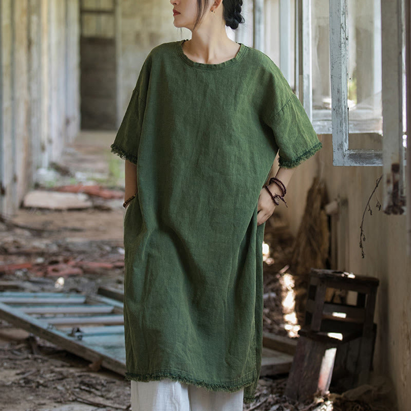 Buddha Stonesラミーリネン スリットヘム トップス レディース 半袖Tシャツ - image 1