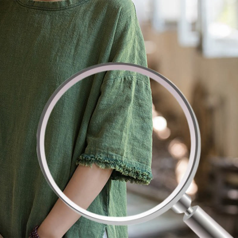 Buddha Stonesミドル丈ドレス ラミーリネン ハーフスリーブ スプリットヘム トップ Tシャツ - image 14