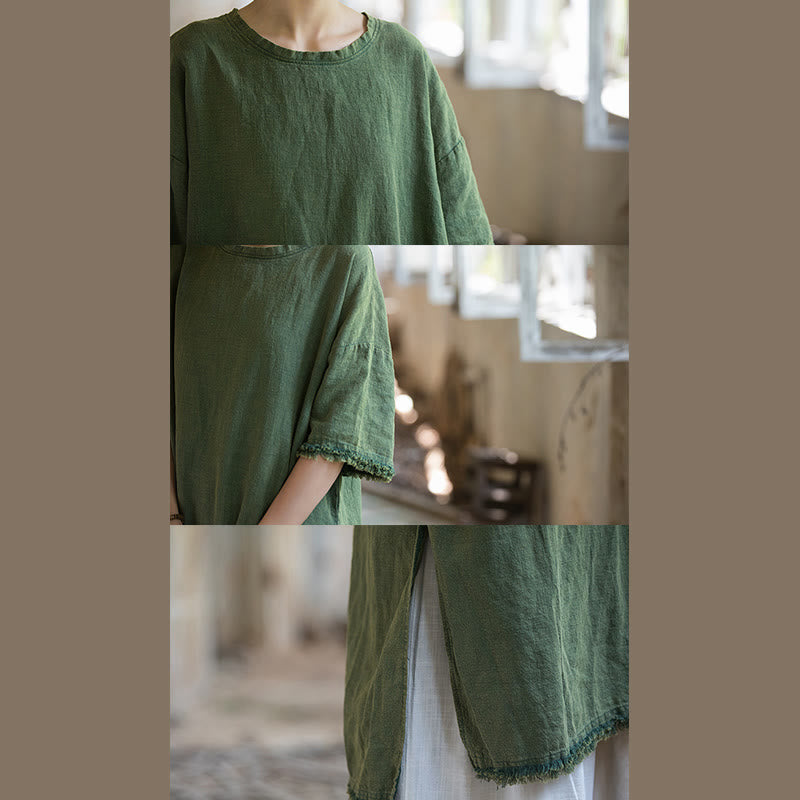 Buddha Stonesラミーリネン スリットヘム トップス レディース 半袖Tシャツ - image 13