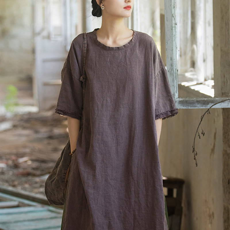Buddha Stonesミドル丈ドレス ラミーリネン ハーフスリーブ スプリットヘム トップ Tシャツ - image 22