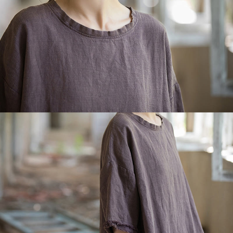 Buddha Stonesミドル丈ドレス ラミーリネン ハーフスリーブ スプリットヘム トップ Tシャツ - image 30