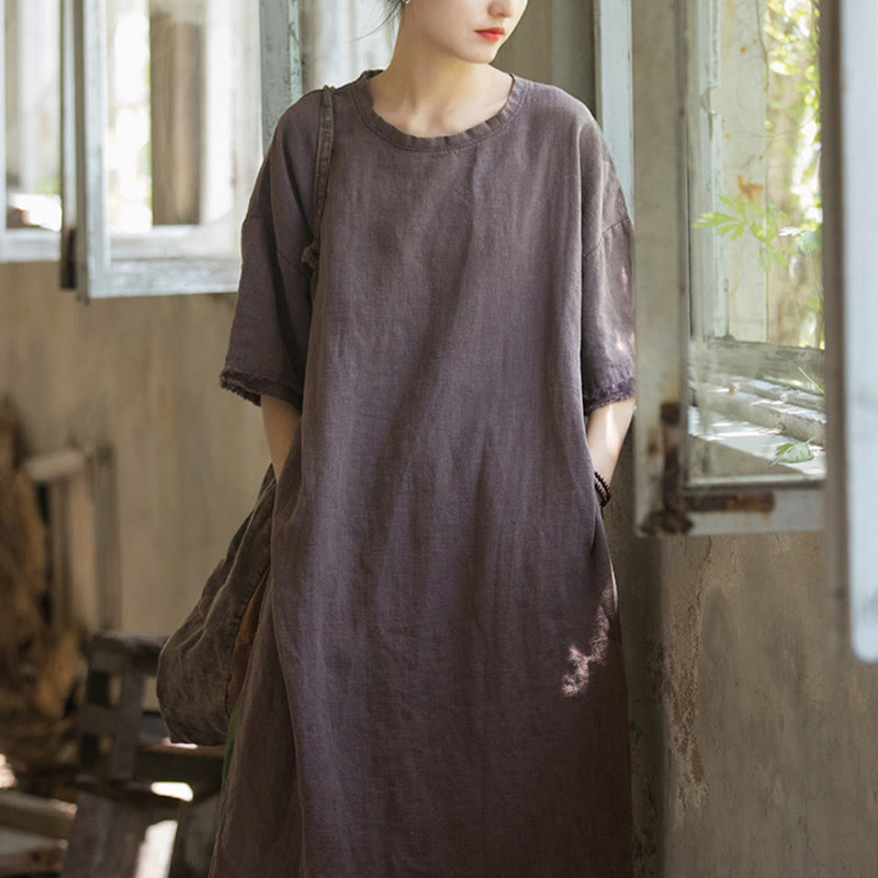 Buddha Stonesミドル丈ドレス ラミーリネン ハーフスリーブ スプリットヘム トップ Tシャツ - image 20