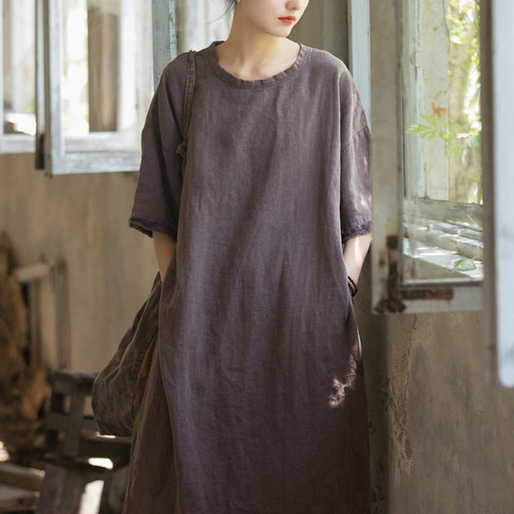 Buddha Stonesミドル丈ドレス ラミーリネン ハーフスリーブ スプリットヘム トップ Tシャツ - image 20