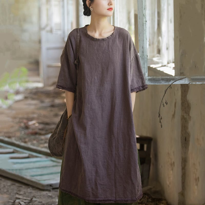 Buddha Stonesミドル丈ドレス ラミーリネン ハーフスリーブ スプリットヘム トップ Tシャツ - image 17