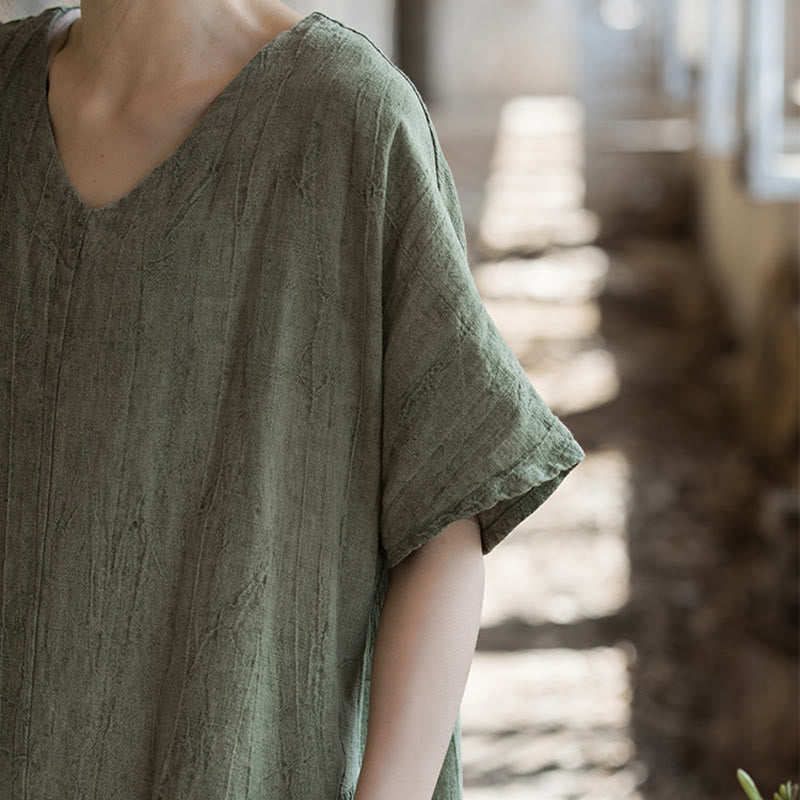 Buddha Stonesハンドメイド タイダイ Vネック ミディドレス リネン 半袖ドレス - image 5