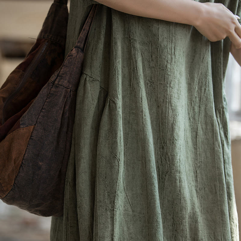 Buddha Stonesハンドメイド タイダイ Vネック ミディドレス リネン 半袖ドレス - image 6