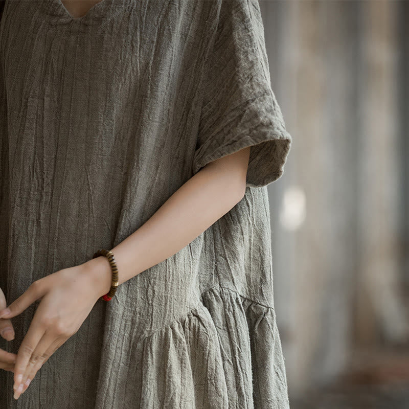 Buddha Stonesハンドメイド タイダイ Vネック ミディドレス リネン 半袖ドレス - image 25