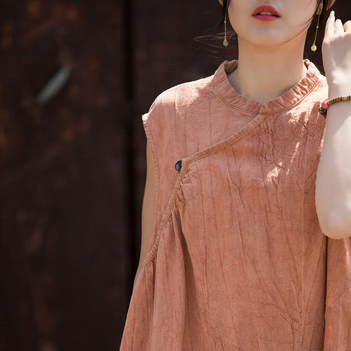 Buddha Stonesハンドメイド タイダイ ミディドレス リネン ノースリーブ ドレス - image 5