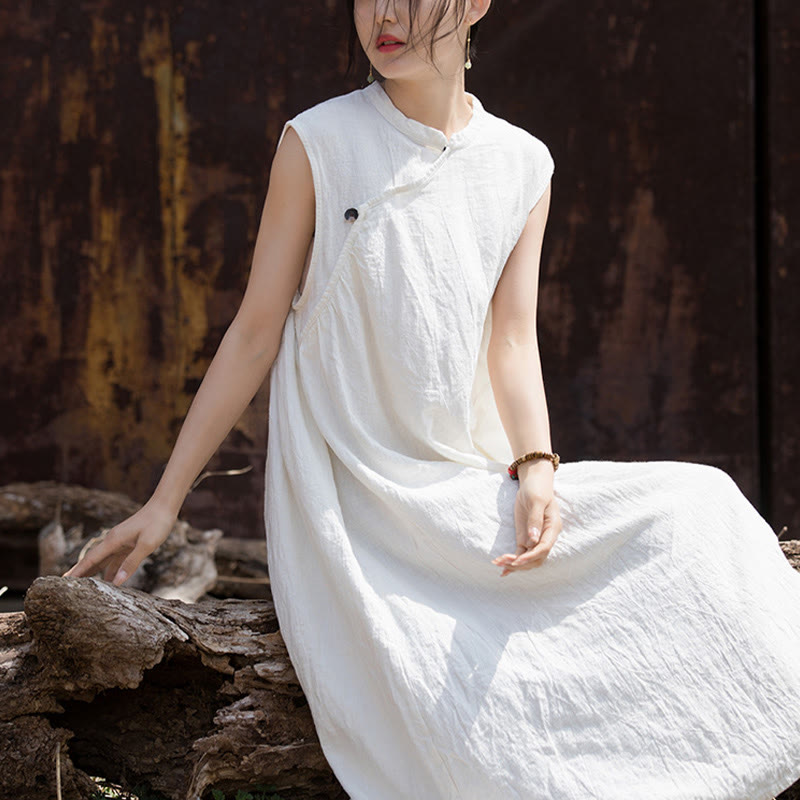 Buddha Stonesハンドメイド タイダイ ミディドレス リネン ノースリーブ ドレス - image 16