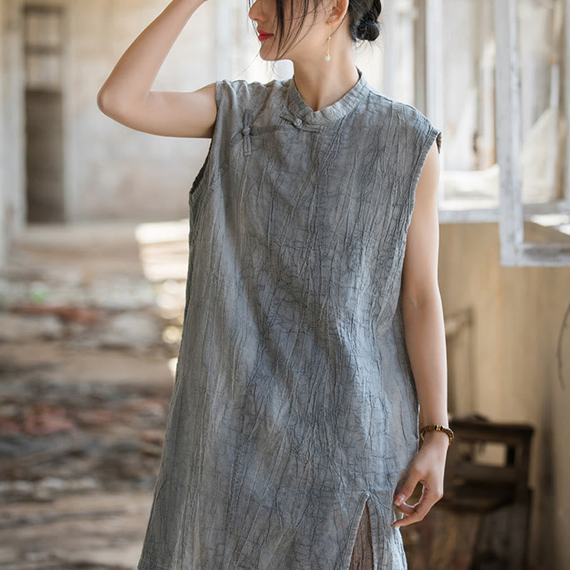 Buddha Stonesハンドメイド タイダイ ラミー リネン フロッグボタン ノースリーブ ベスト - image 3