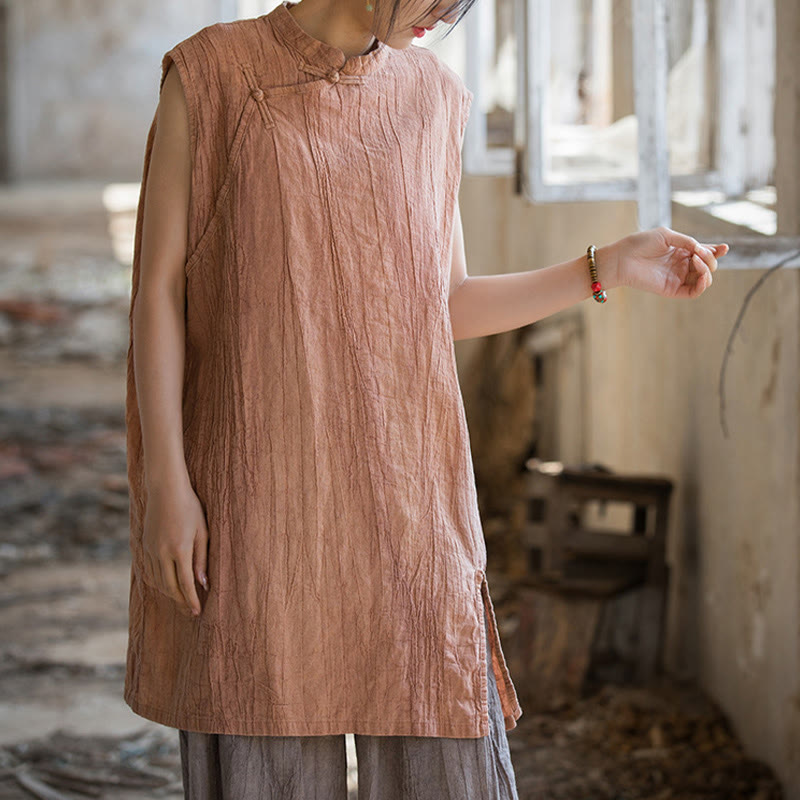 Buddha Stonesハンドメイド タイダイ ラミー リネン フロッグボタン ノースリーブ ベスト - image 9