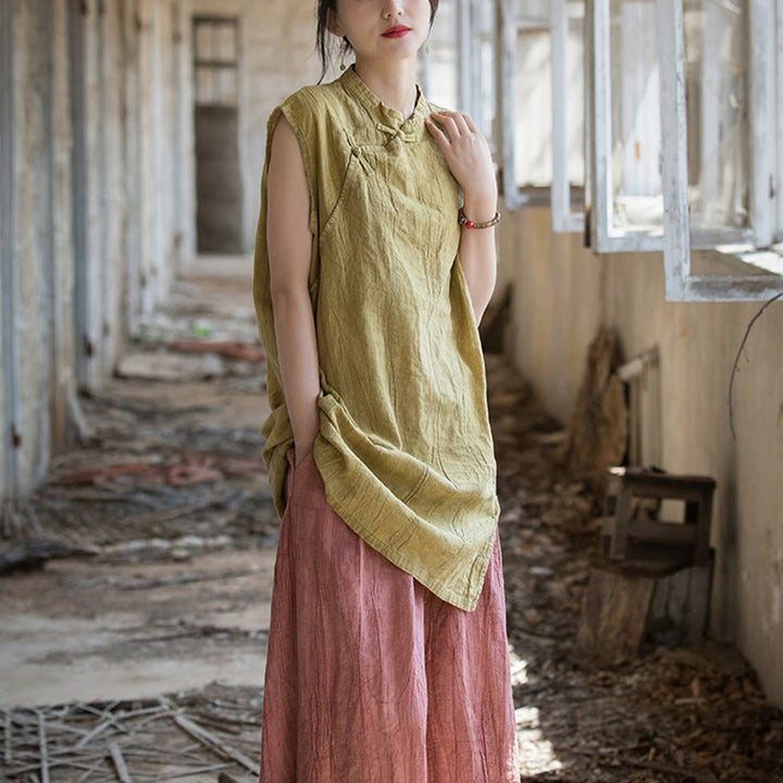 Buddha Stonesハンドメイド タイダイ ラミー リネン フロッグボタン ノースリーブ ベスト - image 19