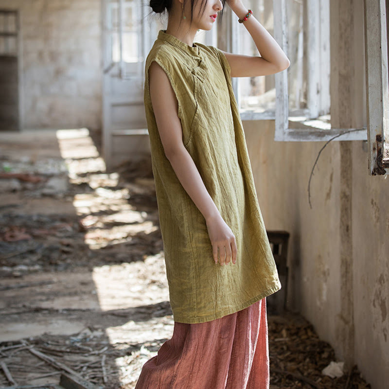 Buddha Stonesハンドメイド タイダイ ラミー リネン フロッグボタン ノースリーブ ベスト - image 18