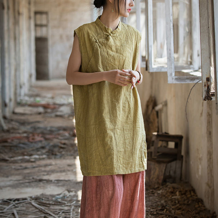 Buddha Stonesハンドメイド タイダイ ラミー リネン フロッグボタン ノースリーブ ベスト - image 20