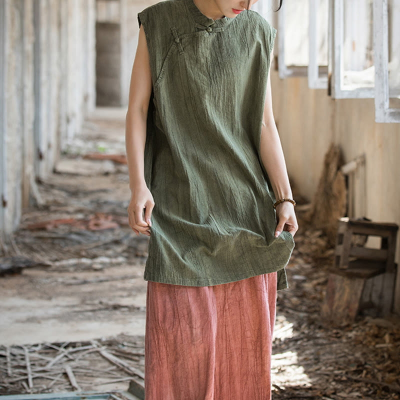 Buddha Stonesハンドメイド タイダイ ラミー リネン フロッグボタン ノースリーブ ベスト - image 26