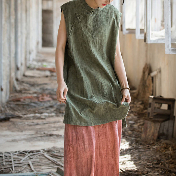 Buddha Stonesハンドメイド タイダイ ラミー リネン フロッグボタン ノースリーブ ベスト - image 26