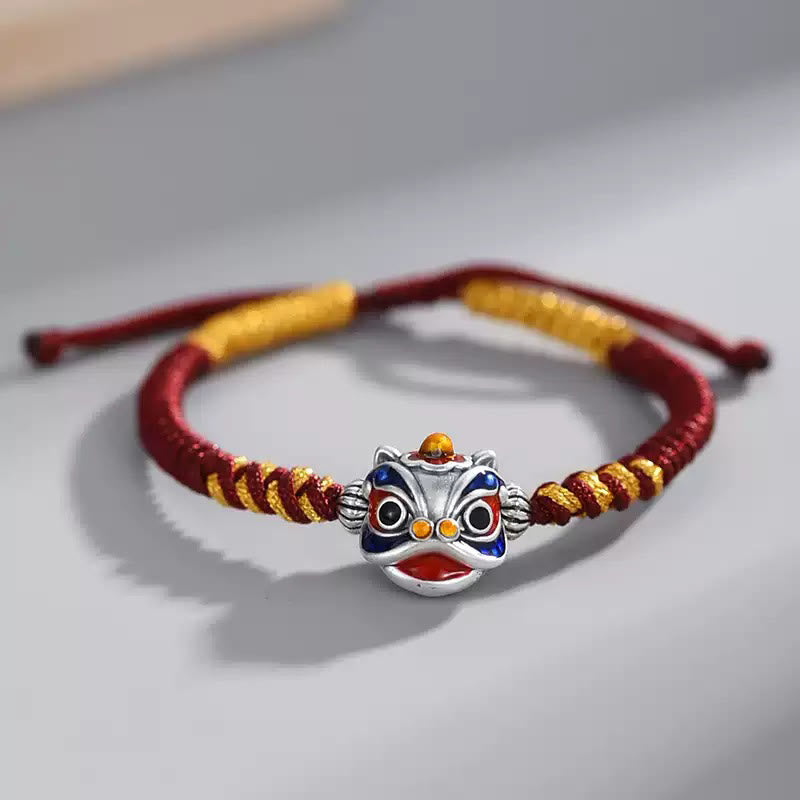 Buddha Stones 手作り 踊る獅子モチーフ 開運 幸運 編み紐ブレスレット パワーストーン ブレスレット